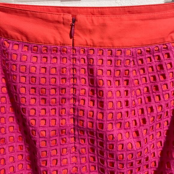 Talbots Skirt Womens 2 P Lattice Pencil Knee Skirt Magenta Orange Cotton Petite - Picture 5 of 6